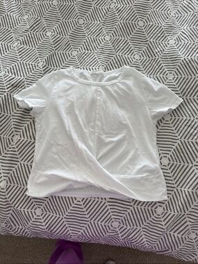 White Short Sleeve Twist-Front Tee